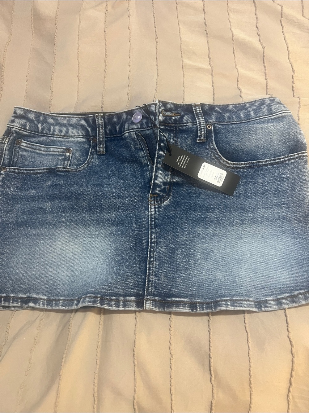 Fashion Nova Light Wash Blue Denim Mini Skirt